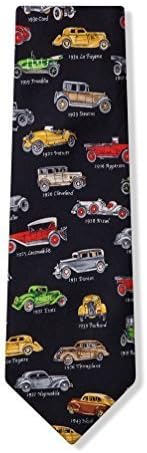 100% Silk Navy Blue Antique Vintage Cars Automobiles Necktie Tie Neckwear