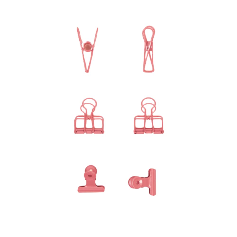 Craftelier - Set of 6 Metal Clamps with 3 Different Sizes and 3 Different Designs | Holds for Scrapbooking and Craft Materials | Dimensions 1 x 5.5 cm, 3 x 4 cm, 3 x 3 cm - Bubblegum Pink Colour