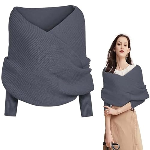 Knitted Scarf with Sleeves Women Scarf Sweater Wrap with Winter Warm Scarf Wrap Shawl Scarves Knit Sweater Tops - Main Image