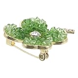 Gatuida Irische Kleeblatt Brosche aus Grünem Kristall mit Farbverlauf Sicherheitsnadel Vintage Anstecknadel für Brautjungfern und St Patrick’S Day Schmuck