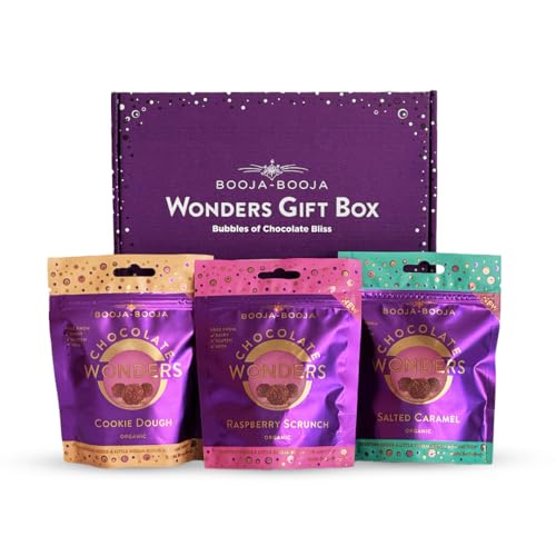Chocolate Wonders Gift Box Bite-sized Bubbles of Chocolate Bliss | Cookie Dough Salted Caramel & Raspberry Scrunch Wonders by Booja - Booja (3 Pack)