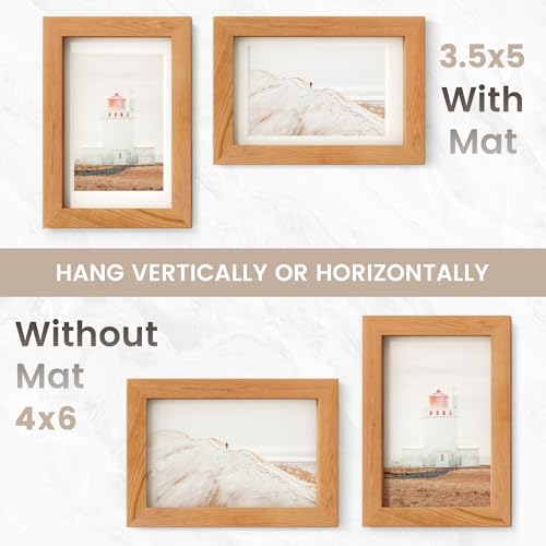 Image of 4x6 Picture Frame, USA-Sourced Natural Cherry Wood Photo Collage Frame with HD Tempered Glass, Modern Simple 4 x 6 Wooden Frame Matted to 3.5x5, Gallery Wall Frames for Art, Wall or Tabletop Display