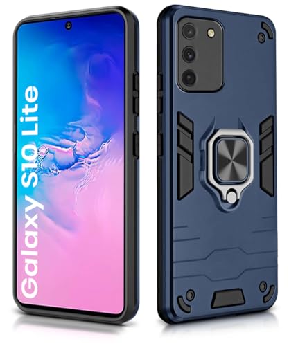 Image of WOW IMAGINE Shock Proof Back Case Mobile Cover for Samsung Galaxy S10 Lite | Back Cover Case (Tough Armor | Hybrid PC + TPU | Ring Holder & in-Built Kickstand | Blue)