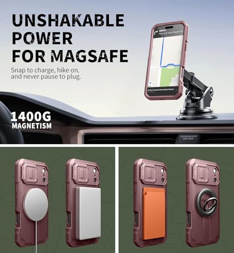 Image of Dexnor for iPhone 17 Pro Max Case, [2 Front Frame & Built-in Flip Camera Cover & Kickstand], Compatible Wireless Charging, Heavy-Duty Portection Case with Screen Protector, 6.9 inch Maroon Red