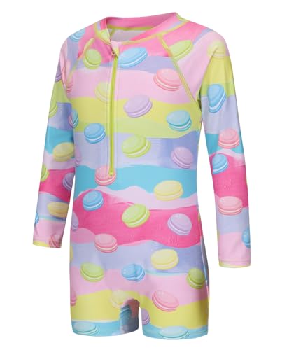 Image of Girls One Piece Swimsuits for Girls Long Sleeve Bathing Suit Sun Protection Rash Guard with Front Zipper 3-16 Years