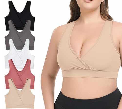 Image of VIMMYTHS Women Maternity Pregnancy Nursing Bras for Breastfeeding - 5Pack(S-4XL) - Racerback Comfrotable Bralette