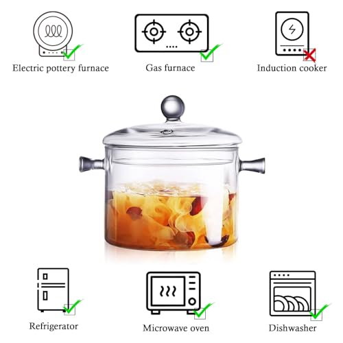 AEFPOYMXU Clear Glass Simmer Pot for Stove Potpourri Cooking Saucepan with Cover Cookware Set Heat-Resistant Stovetop Pot And Pan with Lid, Soup, Milk, Baby Food,Fruit and Spices 1.5L/ 50 FL OZ by AEFPOYMXU - Image 5