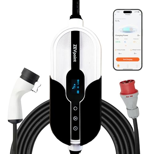 Image of Zevpoint 11 kW Smart EV Charger | 3 Phase | Carry Bag+Wall Bracket+CEE Socket | 6 Meters, Adjustable Power, TPU Cable | 10+ Safety Features | IP66 Waterproof | Upto 5-yr Warranty | Aveo x1