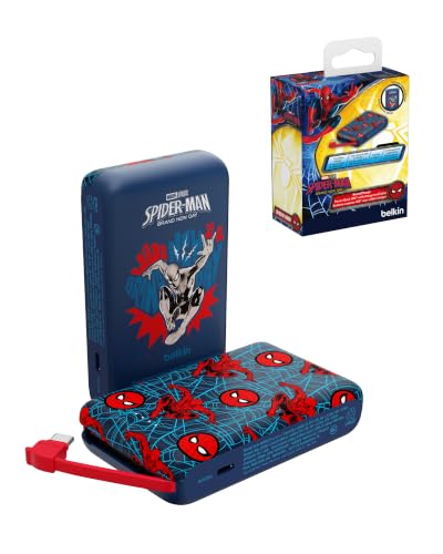 Belkin Disney Spiderman Power Bank, BoostCharge Portable Charger with Integrated Cable 10K PD 20W - Fast Charge USB-C Power Delivery, Portable iPhone Charger for iPhone 17, iPad Pro, Galaxy S26