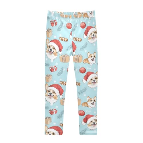 Corgis Santa Claus Hat Pattern Girls Leggings Ultra Soft Compression Yoga Gym Pants for Kids 4-10T