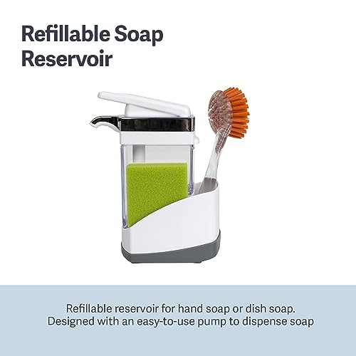 Image of Casabella Sink Sider Solo Soap Pump and Sponge Caddy for Kitchen Sinks, Kitchen Sink Organizer Sponge Caddy and Soap Pump Combo, White (Pack of 6)