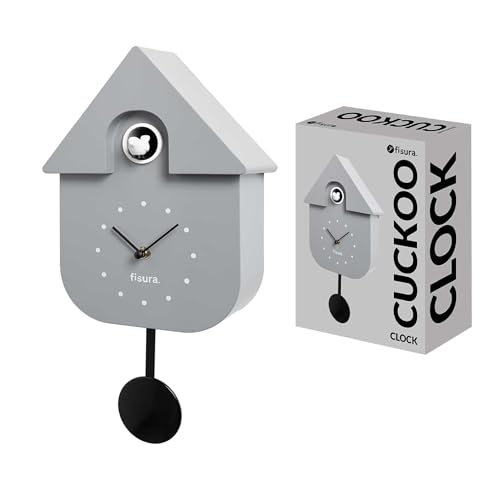 Fisura - Reloj de Cuco Gris con dial Blanco. Reloj Pared. Reloj Pared Original para Regalo. 3 Pilas AA no Incluidas.Medidas: 21,5 x 8 x 41,5 cm. Plástico ABS.