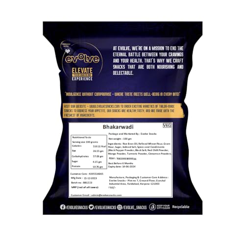 Image of Evolve Baked Bhakarwadi Healthy Snacks for Kids, Adults | Gluten Free, No Artificial Colors or Preservatives, Freshly Made, Ready to Eat, Crunchy Masala Flavor - 100g Pack of 4