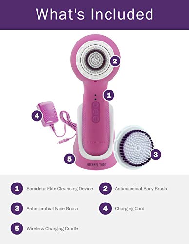 Michael Todd Beauty Soniclear Elite - Antimicrobial Facial Cleansing Brush System - 6-Speed Sonic Powered Exfoliating Face & Body Brush