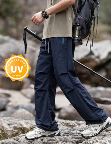 Image of Venzina Men's Parachute Cargo Trousers Lightweight Quick-Drying Hiking Pants Water Resistant Drawstring Cargo Pants for Camping, Fishing, Travel, Safari, M - XXL