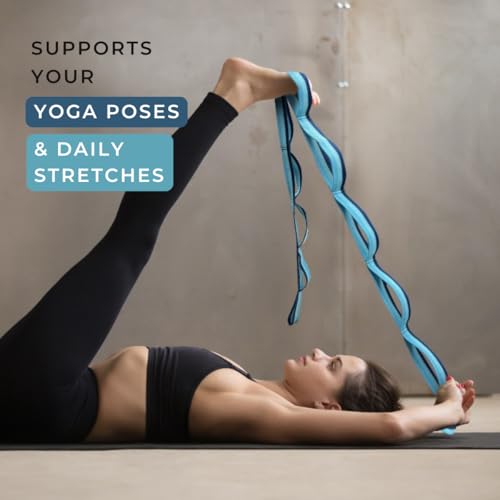 Image of Stretching Strap with Loops 12 Multi Loop Non Elastic Stretch Strap, Physical Therapy Equipment, Yoga Strap Stretch Bands for Exercise and Flexibility, Leg and Calf Stretcher Belt (Blue 1)