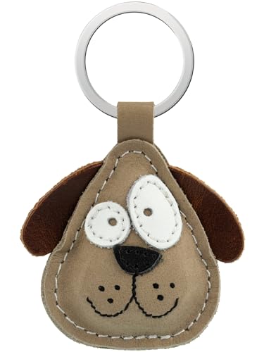 Simaru Tierisch starke Schlüsselanhänger aus hochwertigem Echtleder, Made in EU, Perfekt für Weihnachten Geburtstag Jahrestag, Finde dein Lieblingstier (Hund)