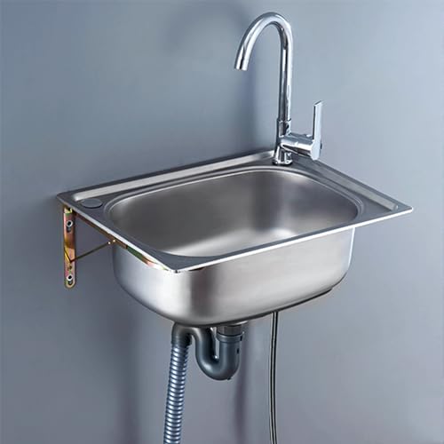 Petit Évier De Cuisine,Évier Extérieur du Support Mural Avec Robinet Lave-mains Mural Professionnel en Acier Inoxydable Évier De Restaurant Commercial Pour...