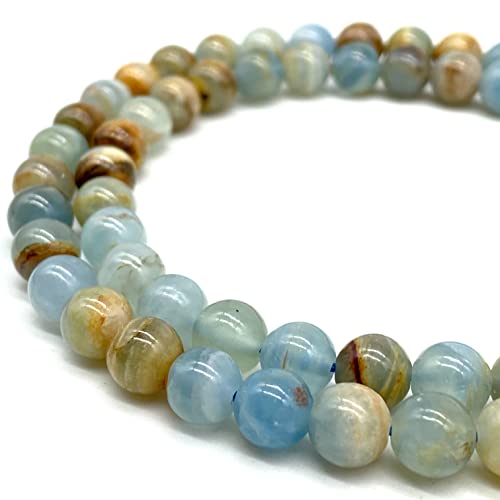 ABCGEMS Argentina Aquatine Calcite Beads AKA Blue Onyx (Found in The Andes Mountains of Argentina) Natural Crystal Chakra Energy Healing Stone DIY Jewelry Making Smooth Round 8mm