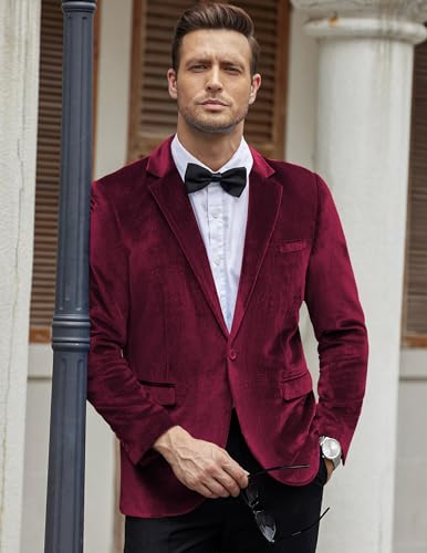 Image of COOFANDY Men's Velvet Blazer Notched Lapel Velour Suit Jacket One Button Tuxedo Jackets for Wedding Prom Party Dinner
