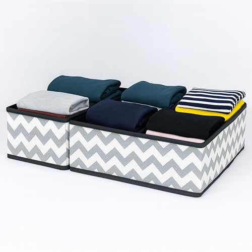 Image of Skrill 6-Piece Foldable Cloth Storage Box Set | Cube Baskets, Bins & Dividers for Closet & Dresser Drawer Organization | Storage for Shirts, Pants, Underwear, Bras, Socks & More (Zigzag Waves Grey)