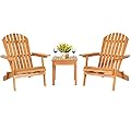 Tangkula 3 Pieces Adirondack Chair Set, Outdoor Wood Furniture Set with 2 Folding Lounge Chairs & Side Table, Widened Armrest, Slatted Design, All Weather Conversation Set for Garden Patio Backyard