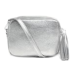 LeahWard Women's Leather Cross Body Bags, Camera Cross Body Bag, Leather Bag For Women (Silver)