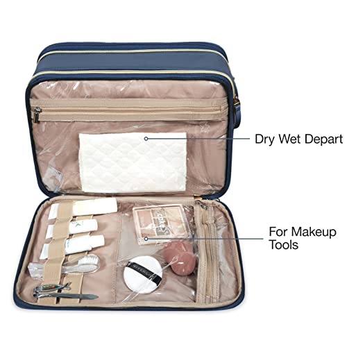 BAGSMART Large Toiletry Bag, Travel Makeup Organizer Water-resistant Makeup Cosmetic Bag Travel Bag for Accessories, Shampoo, Full Sized Container, Toiletries (Navy Blue, Large) - Image 4