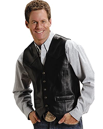 MENS BLACK LEATHER WESTERN VEST WITH YOKES