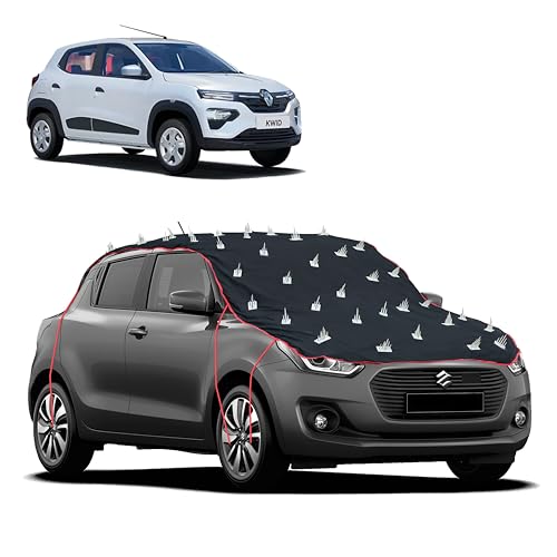 Image of Dog Protection Spike Car Cover for Renault Kwid Bonnet to Roof Easy Installation with 4 Elastic Hook Strap | Anti-Scratch Soft Cotton Inner | Complete Protection from Street Dogs & Monkeys