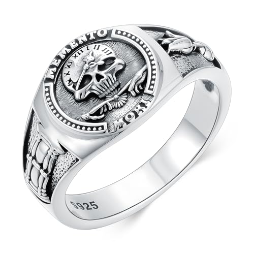 PROESS Memento Mori - Anillo de plata de ley 925 con diseño de calavera, regalo para mujeres y hombres, 7, Plata de ley, Sin piedras preciosas
