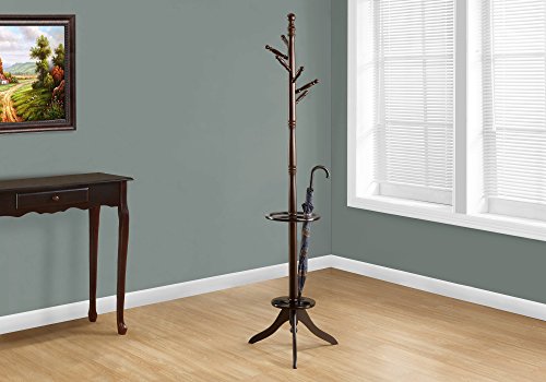 Monarch Specialties 2005, Hall Tree, Free Standing, 6 Hooks, Entryway, 71" H, Umbrella Holder, Bedroom, Wood, Brown, Contemporary, Modern Coat Rack, Cappuccino #TOP12