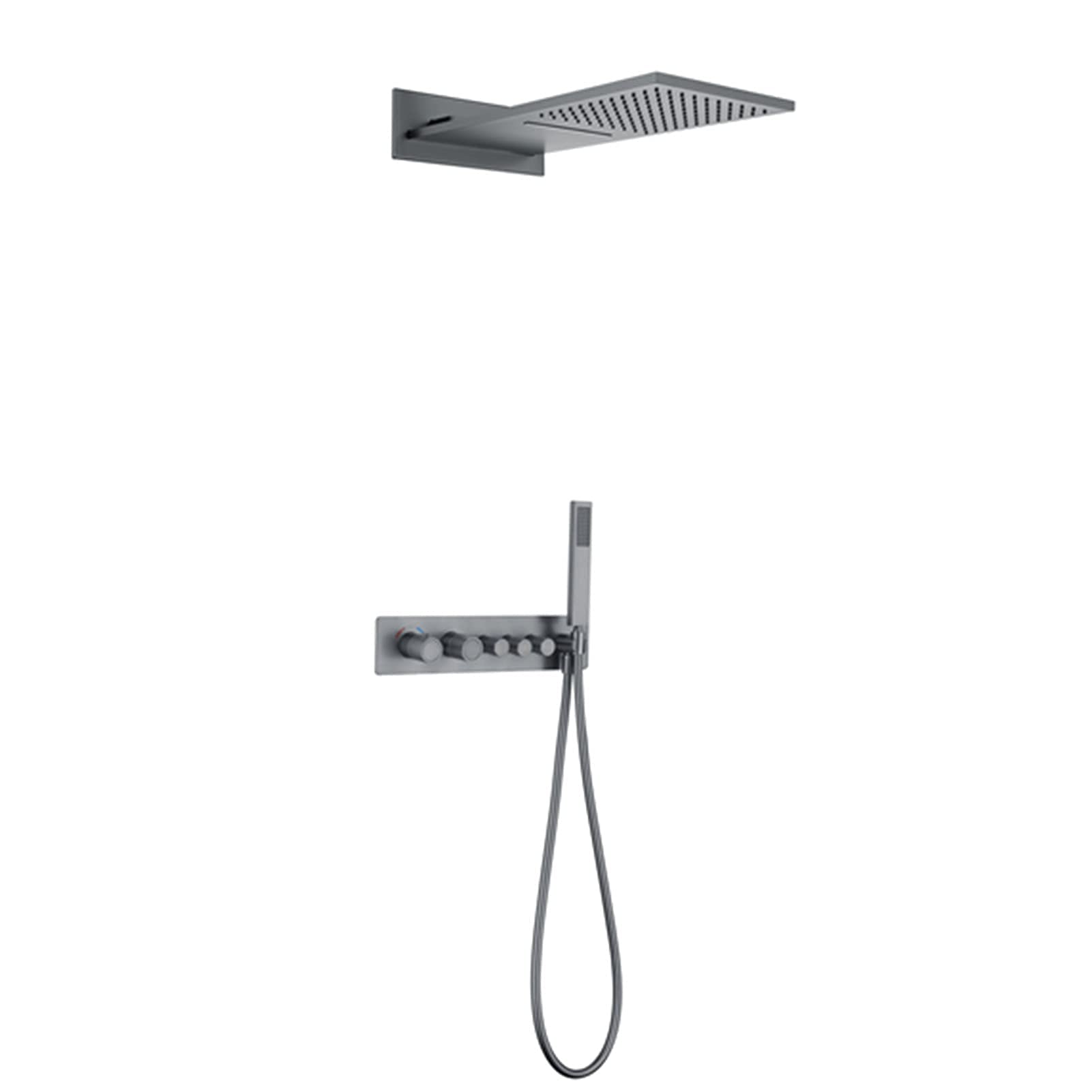 AYCDL Rain Shower System, Big Waterfall Rainfall Shower Head with Handheld Spray, Wall Mounted Thermostatic Shower Faucet Set, Solid Brass,Brushed Gold,Gun Gray,Gun Gray