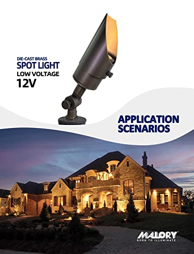 Malory Brass Landscape Spotlight 1-Pack With Mr16 Bulb Kit(S04), Low Voltage 12V Ac/Dc Shroud Adjustable Outside Yard Lights,Pvc Ground Stake And Wire Connector Included, 5W 2700K Warm White #TOP1