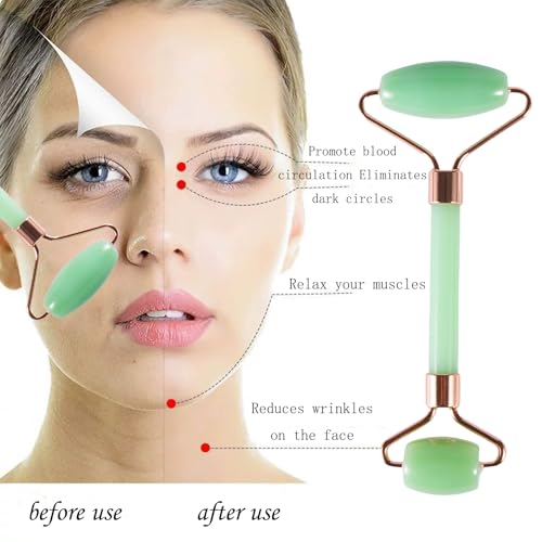 2pcs Scraping Facial Tool Valentine\'s Day Gift, Includes Roller and Scraping Set Massage Tool Jawline Sculptor Facial Contour Sculpting Tool for Your Skin Care Routine (Light Green Set) - Thumbnail 4