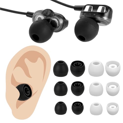 18 Pairs Silicone Ear Bud Replacement Ear Tips for in-Ear Headphones S/M/L Sizes Ear Bud Covers Ear Gels Soft Earphones Earbuds Ear Cushion Ear Bud Tips (Black&White)