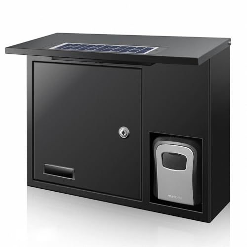 COZOFU Solar Wall Mount Mailbox with LED Lighting - Secure Key Drop Box for Home, Apartment & Business | Weatherproof, Solar Charging & Anti-Theft Lock | Night Use & After-Hours Deposit Solution