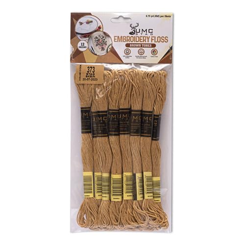 Image of Pack of 12 Premium Embroidery Thread | 100% Egyptian Cotton Premium Skeins | Cross Stitch Embroidery Floss | Oeko TEX Certified Stranded Cotton | Ideal for Arts & Crafts (Hazelnut Brown 373)