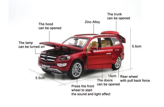 Image of 1:32 Scale AMG Mercedes Benz GL500 Toy Car | Metal Pullback Diecast Car for Kids with Openable Doors, Sound, Light Effects Toy for Car Enthusiasts (Color As Per Available),red