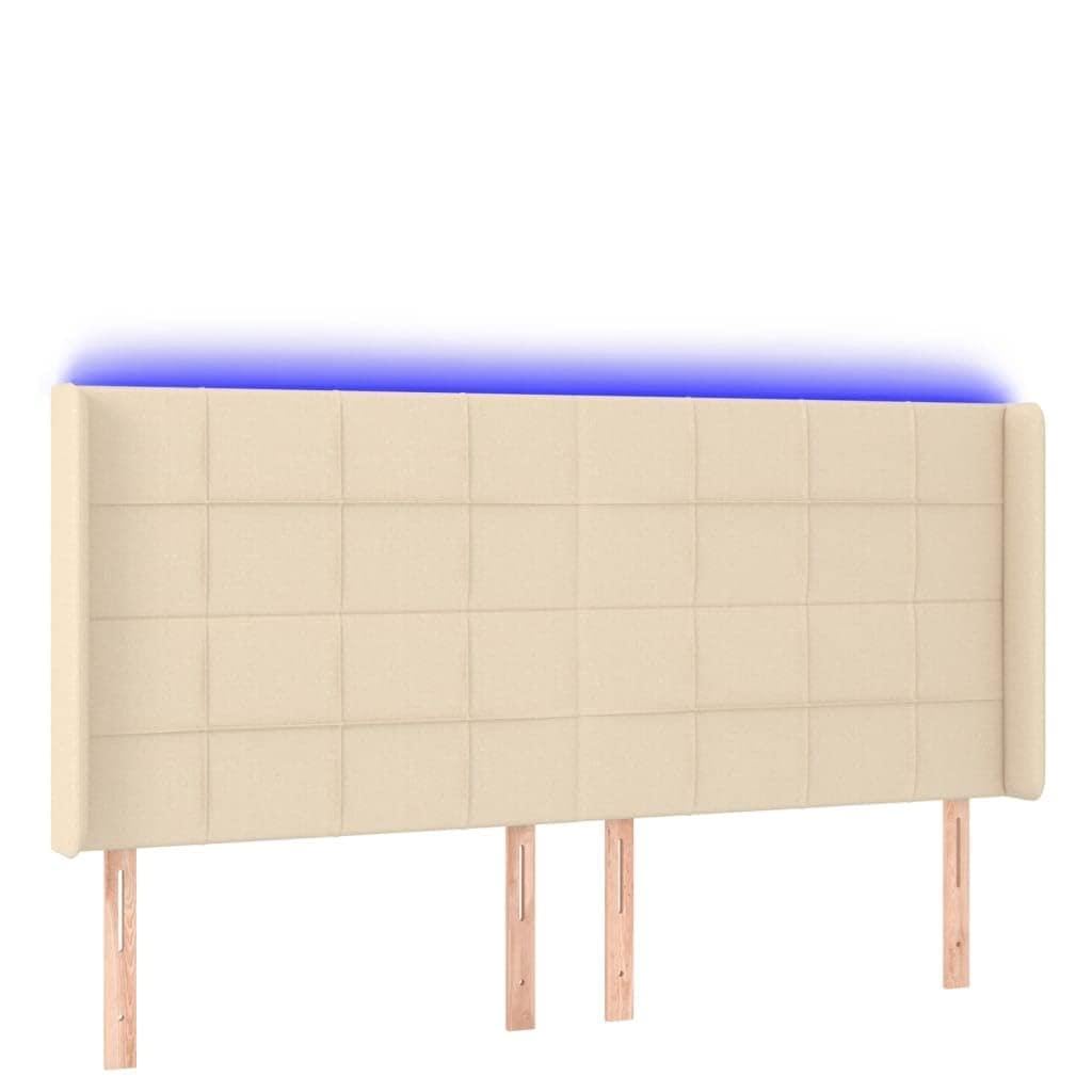 Cabecero LED color crema, 183 x 16 x 118/128 cm, altura regulable, incluye 2 tiras LED de 55 cm, IP65, USB, 5 V, tela a base de madera, alerce, diseño moderno para dormitorio juvenil