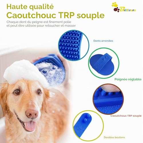 BRILLIRARE Lot de 4 brosses de toilettage pour chien, brosse de bain en silicone souple avec poignée réglable, peigne apaisant pour poils longs et secs pour chiens et chats à poils longs et courts – vue 3