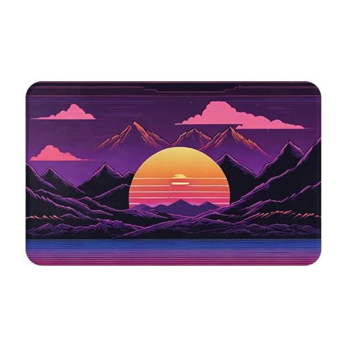 Retrowave Pictures Print Living Room Bathroom Kitchen Anti Slip and Absorbent Carpet, Indoor Entrance Door Muddy Floor Mat, Ultra Soft Washable Carpet 21x31.5 Inches