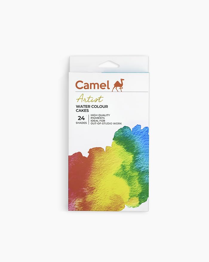 Image of Camel Artist Water Colour Cakes Set of 24 Shades | Premium Watercolour Paint Cakes for Artists, Students & Hobby Painting | Rich Pigmented Water Colours for Paper, Sketching, Illustration & School Art