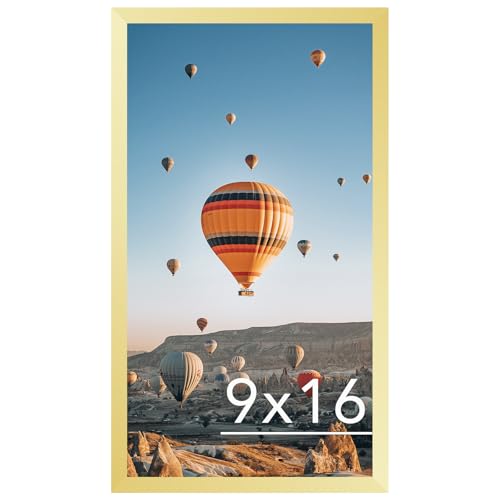 Image of JCJMY 9x16 Picture Frame Gold for Wall Hanging, Wall Mounting Horizontally or Vertically, 9 x 16 Wall Gallery Poster Photo Frame with Shatter Resistant Plexiglass, Gold
