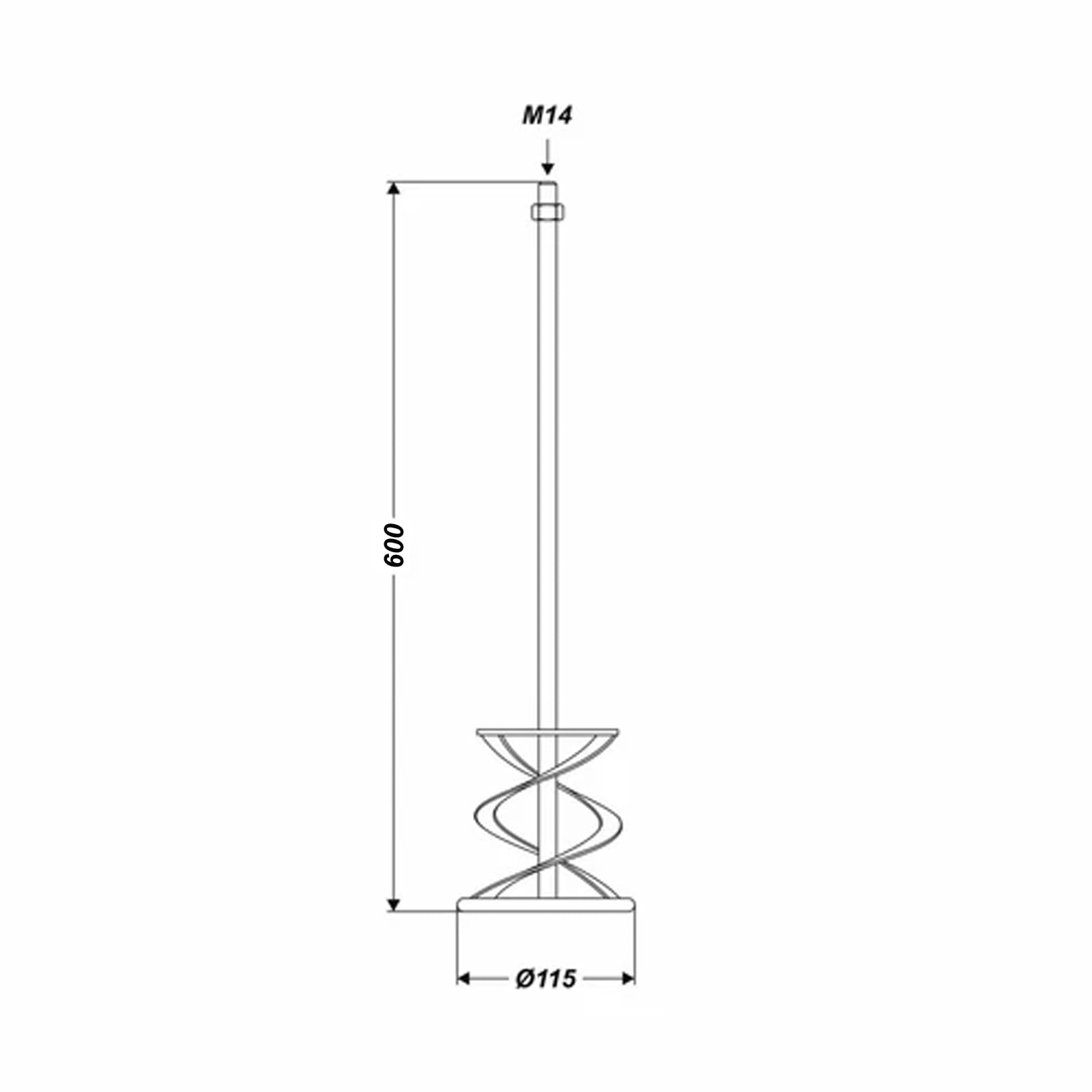 Spiralförmige Wendelrührer Schaft M-14 Gewinde 115/600 mm Rührstab für Betonmischer mit M14 Aufnahme