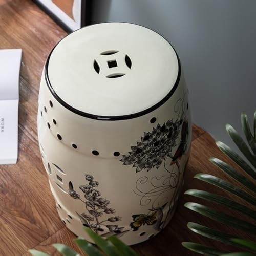 ELEFOCUS Ceramic Drum Garden Stool,Decorative Ceramic Garden Stool(I)