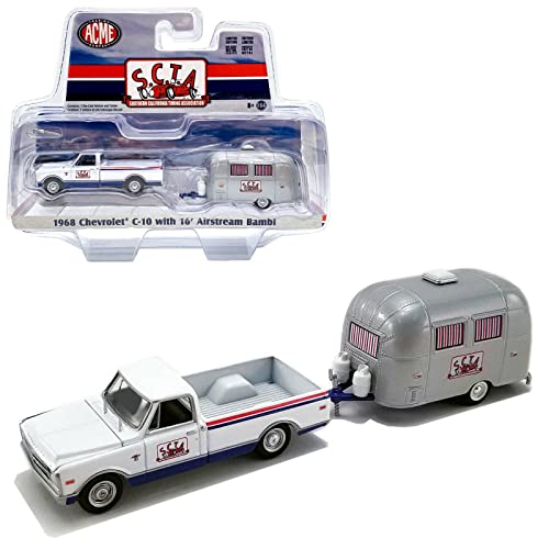 1/64 Diecast Model Car for 1968 Chevrolet C-10 with 16' Airstream Bambi Sport Camper Greenlight for Acme 51339