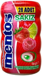 Mentoss Sugar-Free Mixed Fruit Gum, Strawberry, Lemon and Raspberry Flavored, 56g Pack, 28 Pieces