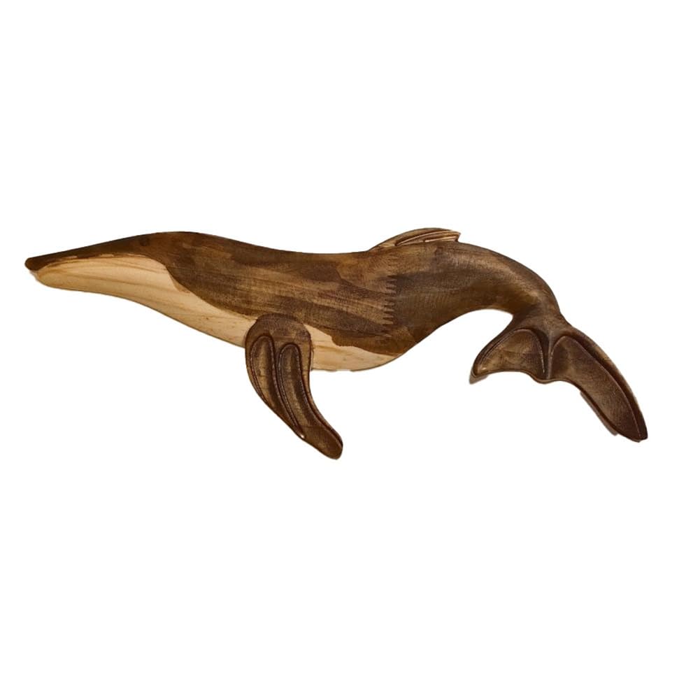 CTRLZS Wooden Sea Fish Decor Statue Whale Figurine Sculpture Ornament Rustic Decoration Wall Hanging Decoration,D Easy Install Easy to Use