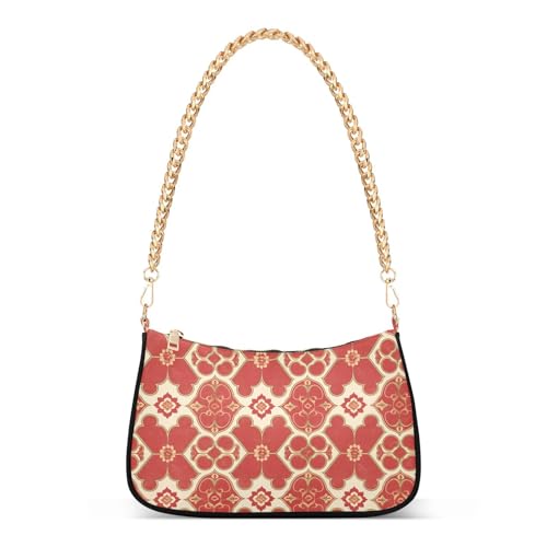 Quatrefoil Pattern Red Gold Retro trendy chain shoulder bags for